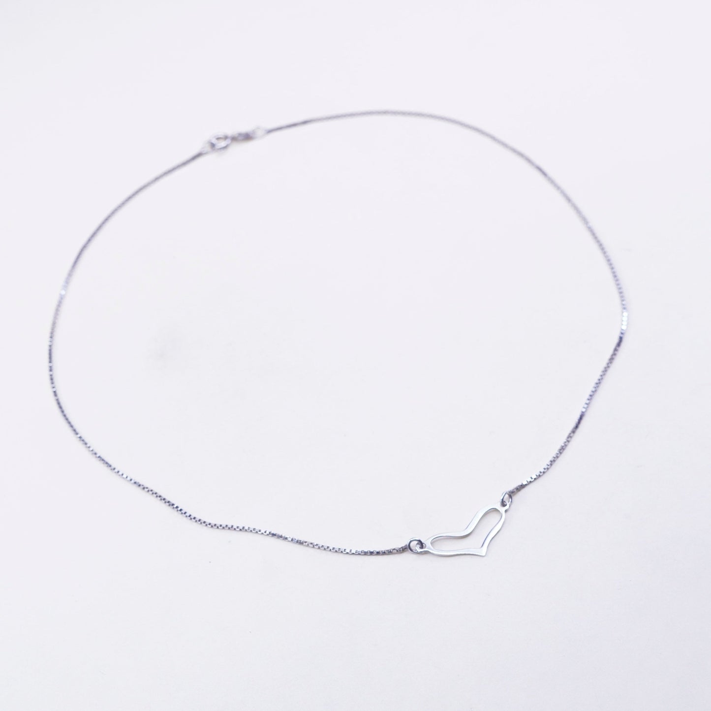 16”, vintage sterling silver handmade necklace, 925 box chain heart Pendant