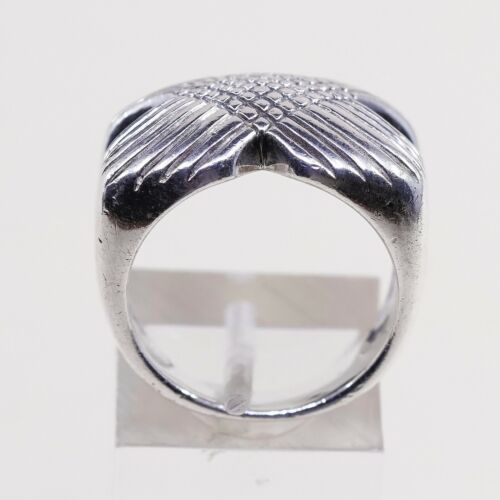 Sz 7.5, Vtg Sterling Silver handmade Ring. 925 modernist, Statement Cross Ring