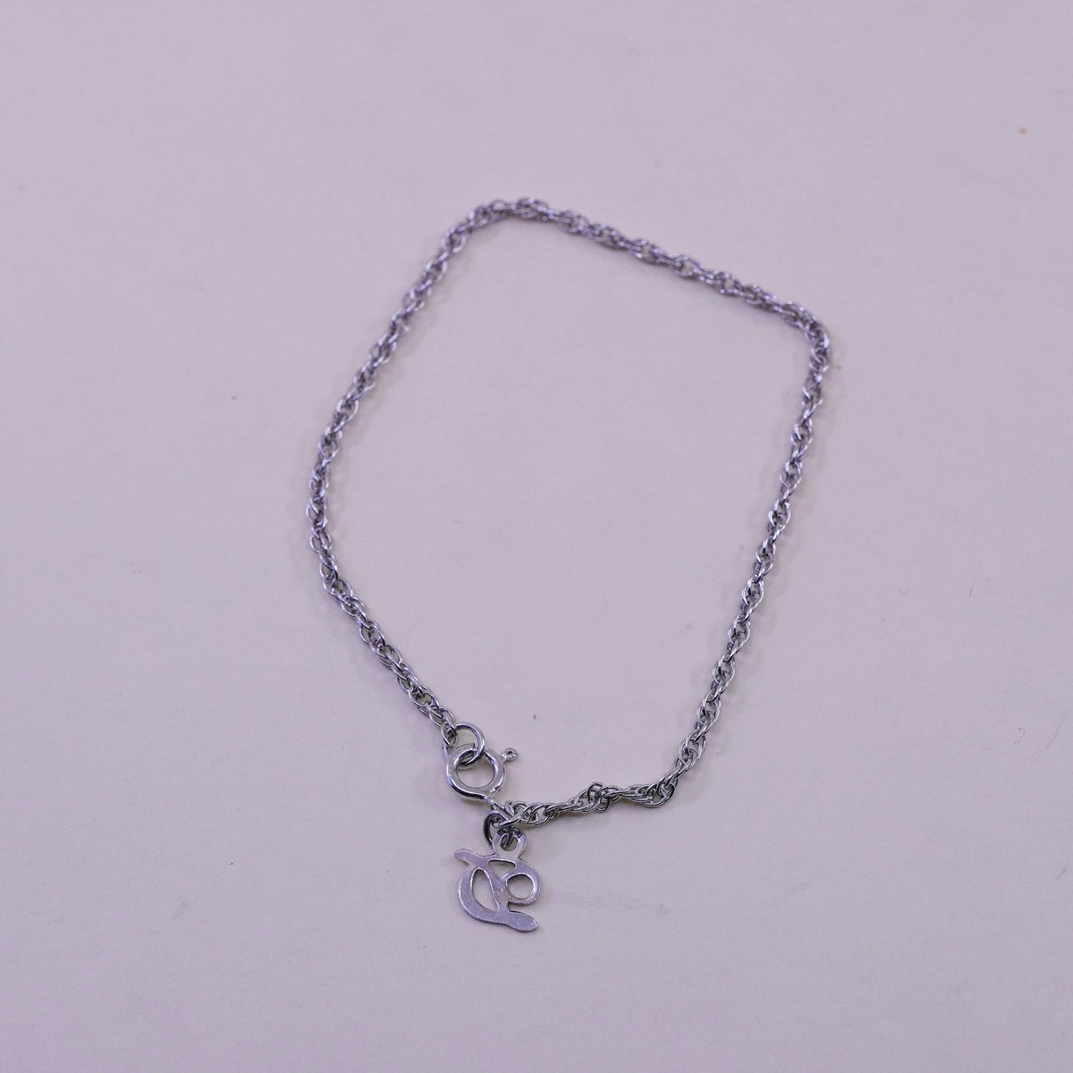 6.75”, sterling silver bracelet, 925 Singapore chain anklet w/ initial D charm