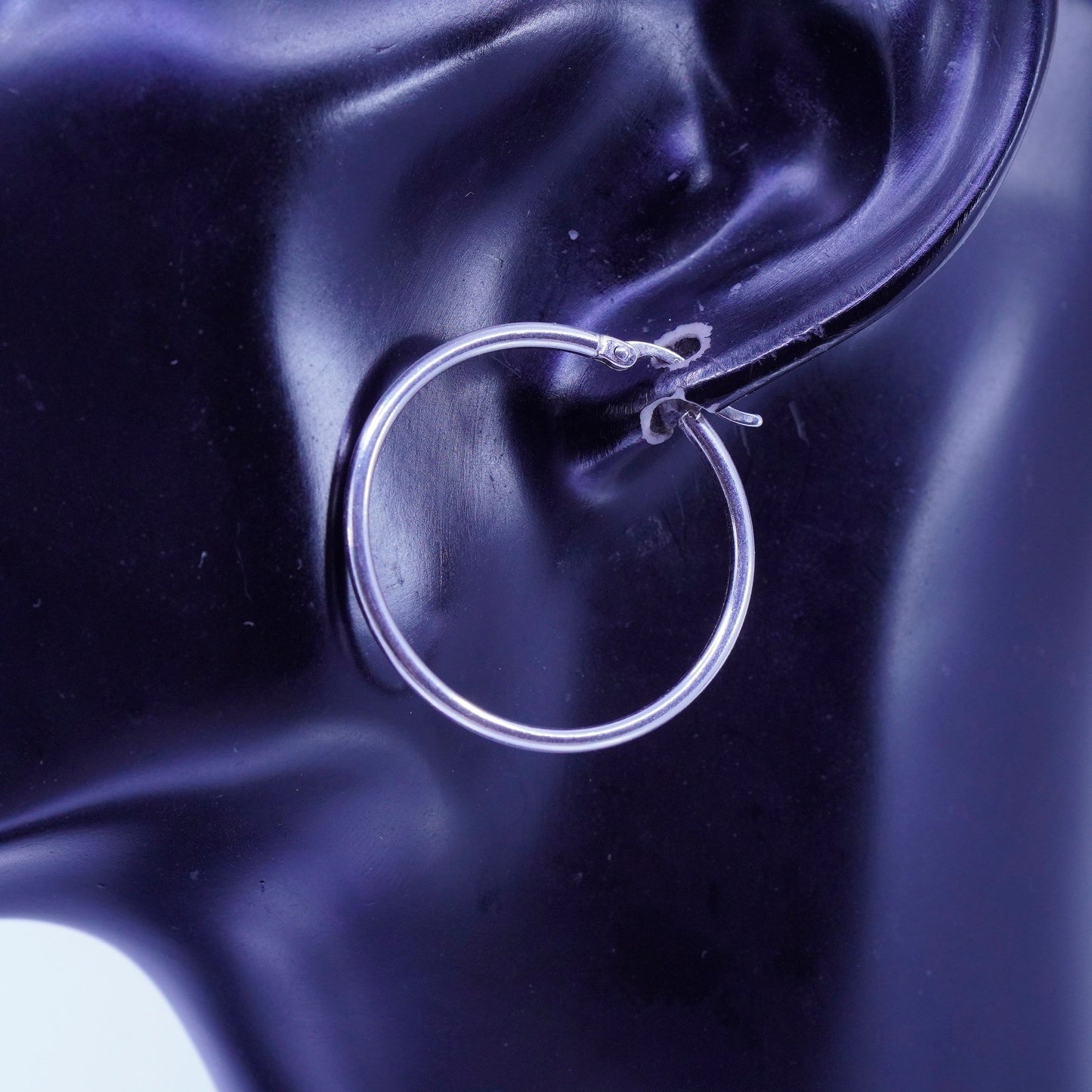 1.25”, vintage Sterling silver handmade earrings, 925 simple hoops