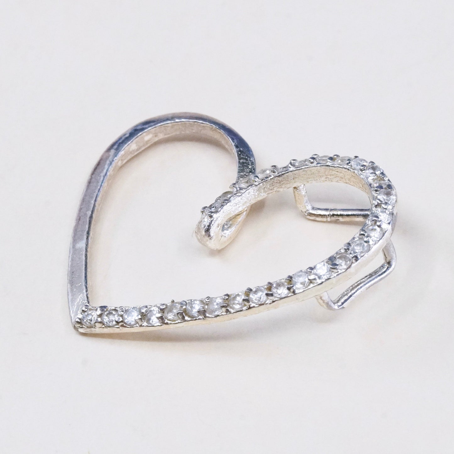 Vintage sterling 925 silver heart pendant with cluster clear Cz around