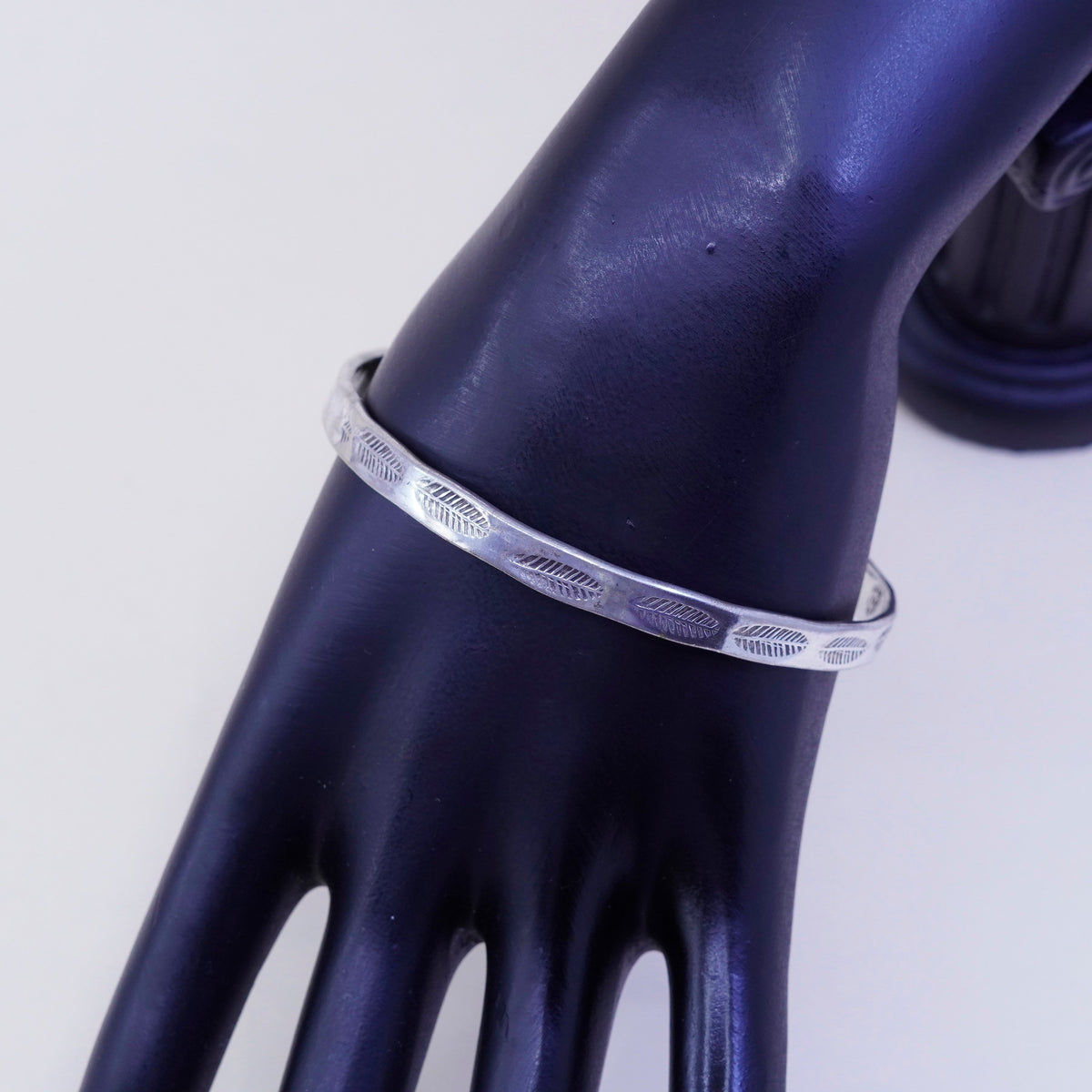 8”, vintage sterling 925 silver handmade leaf textured bracelet, bangle