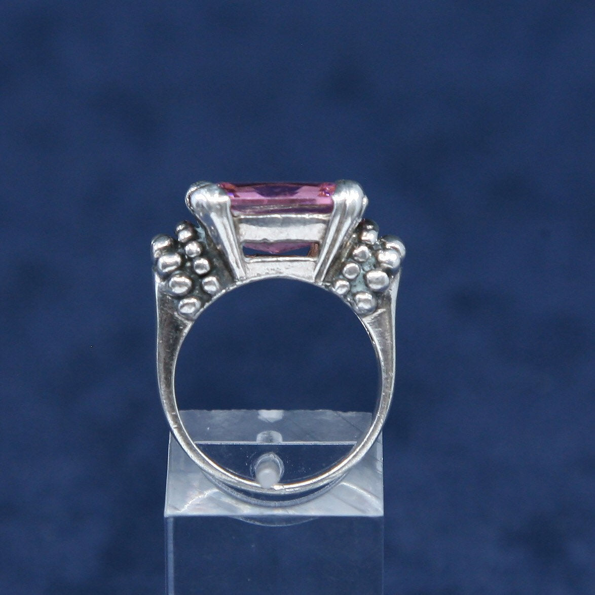 Size 7, vtg Sterling silver statement cocktail ring, 925 w/ pink crystal