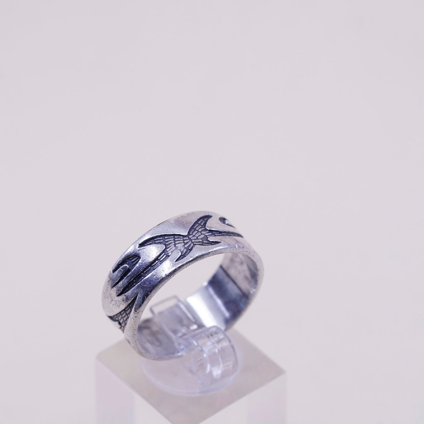 Size 11, vintage sterling silver handmade ring, Hopi 925 weave band w/ pattern