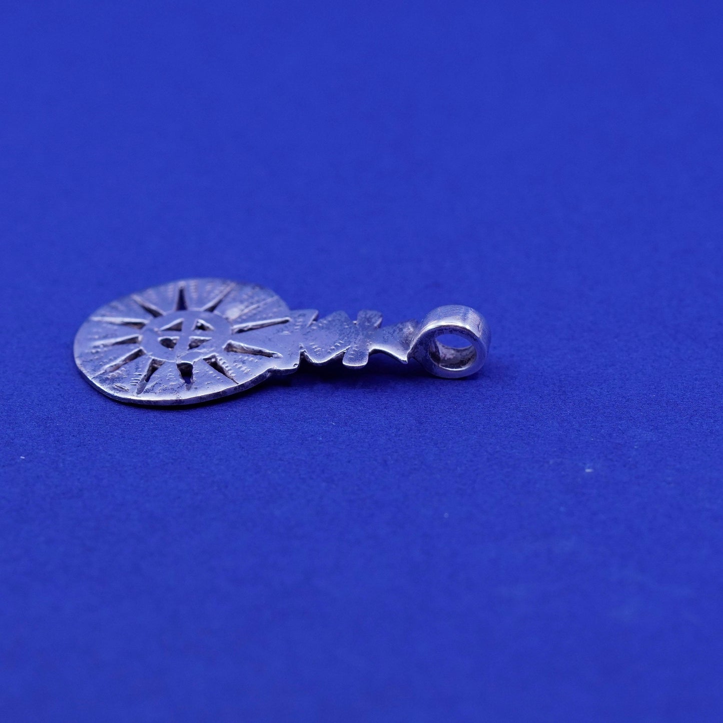 Vintage sterling 926 silver handmade pendant, sun charm
