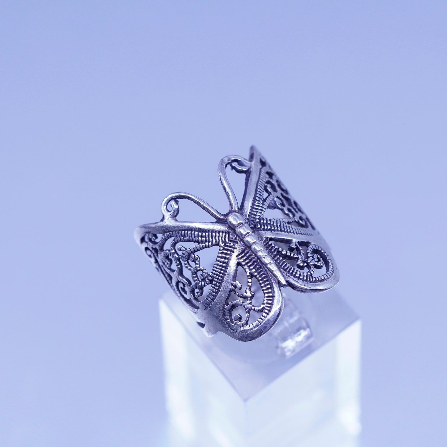 Size 8, southwestern Sterling 925 silver handmade ring, filigree butterfly band