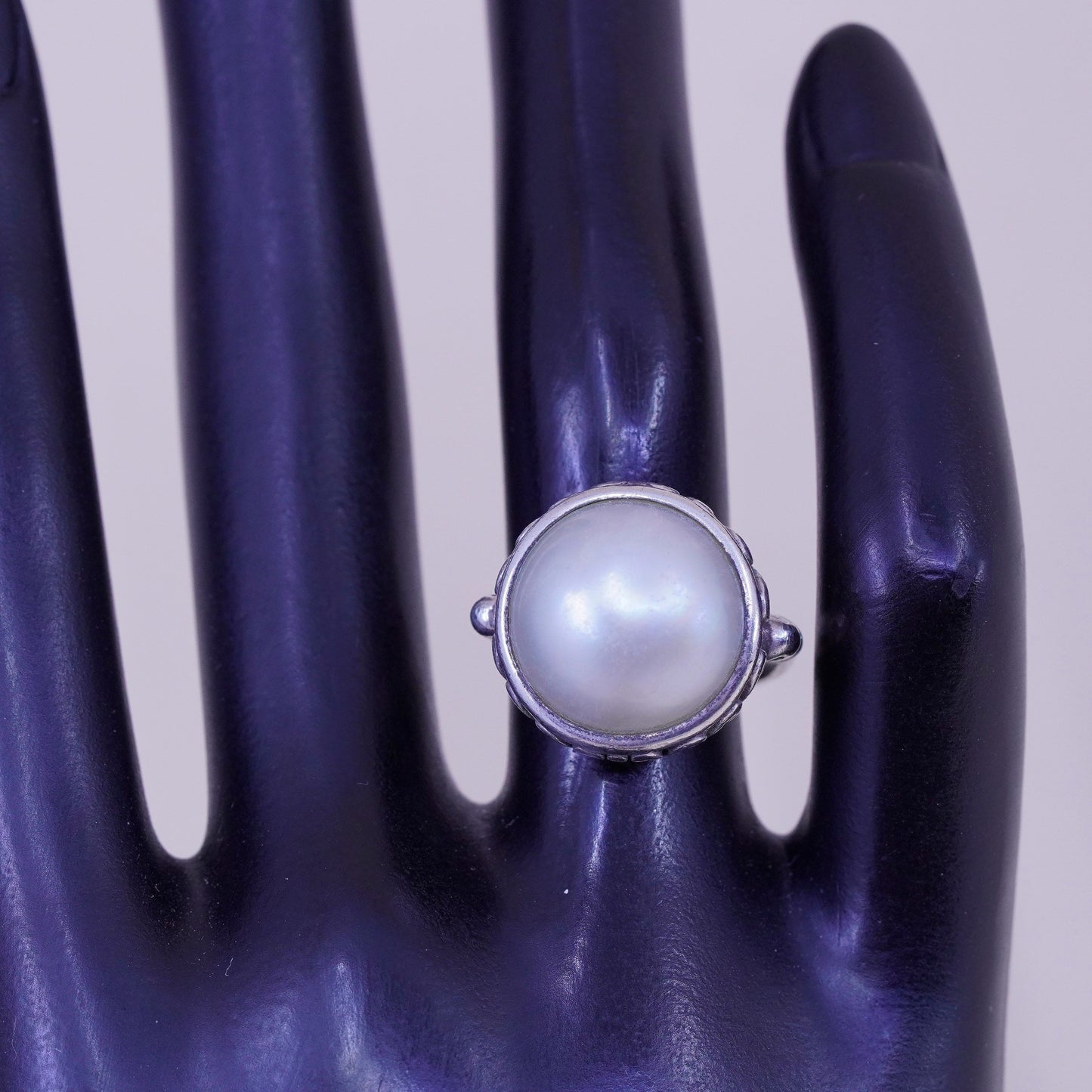 Size 6, vintage Sterling silver handmade ring, modern 925 band with pearl