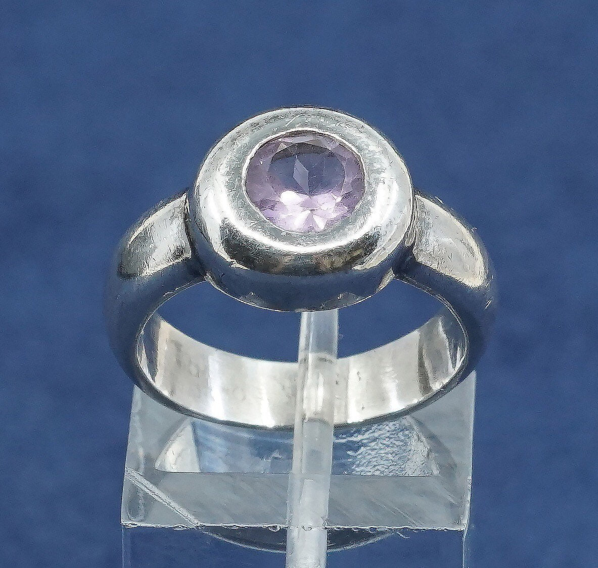 sz 6.5, vtg Sterling silver handmade ring, 925 w/ amethyst ring