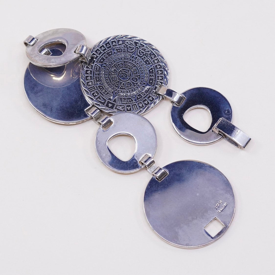 7.5”, VTG Sterling silver handmade bracelet, 925 Aztec perpetual calendar links