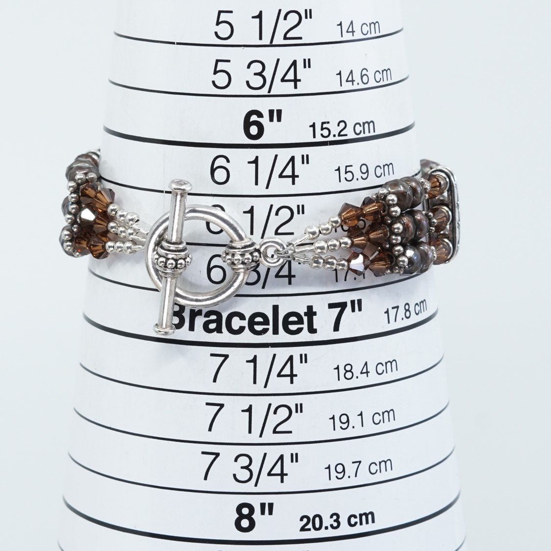 6.75", VTG Sterling silver handmade bracelet w/ crystal beads amber Alec, Megan