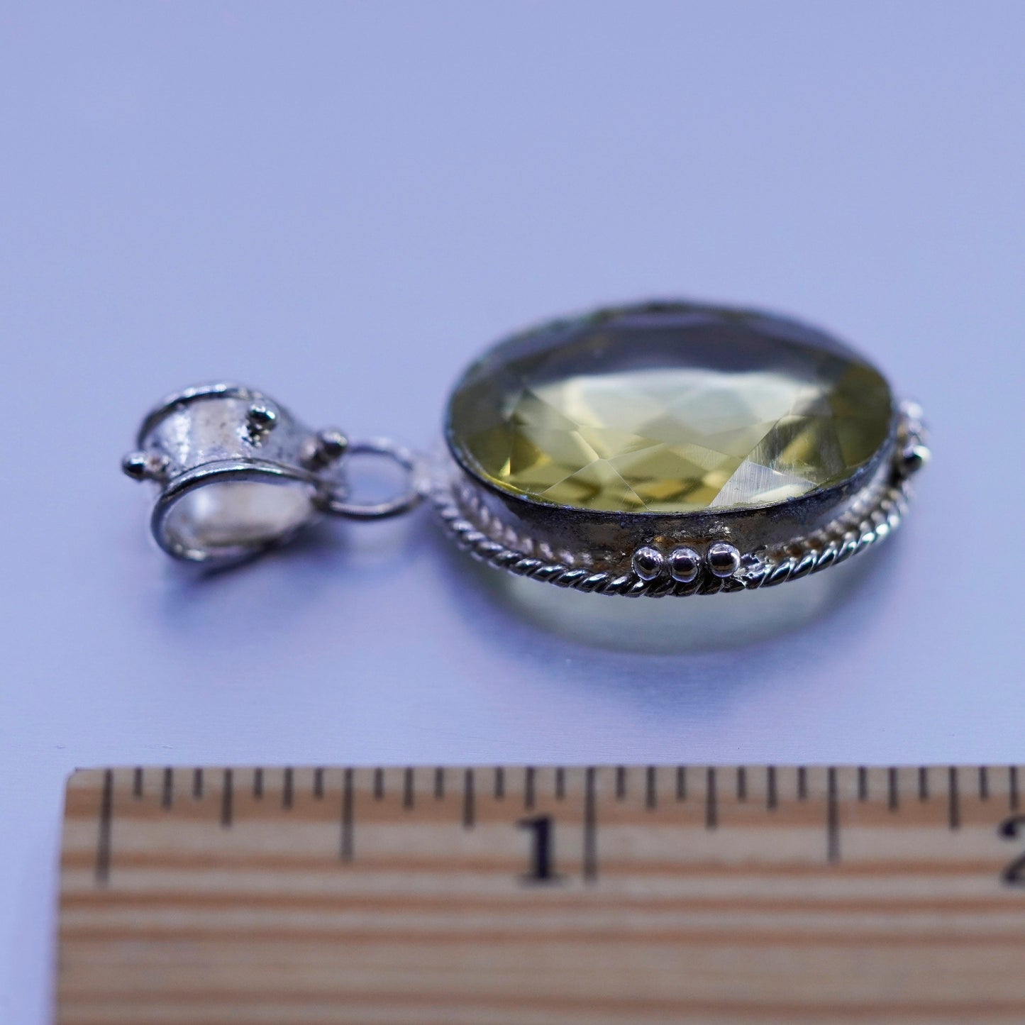 antique sterling 925 silver handmade pendant with oval citrine
