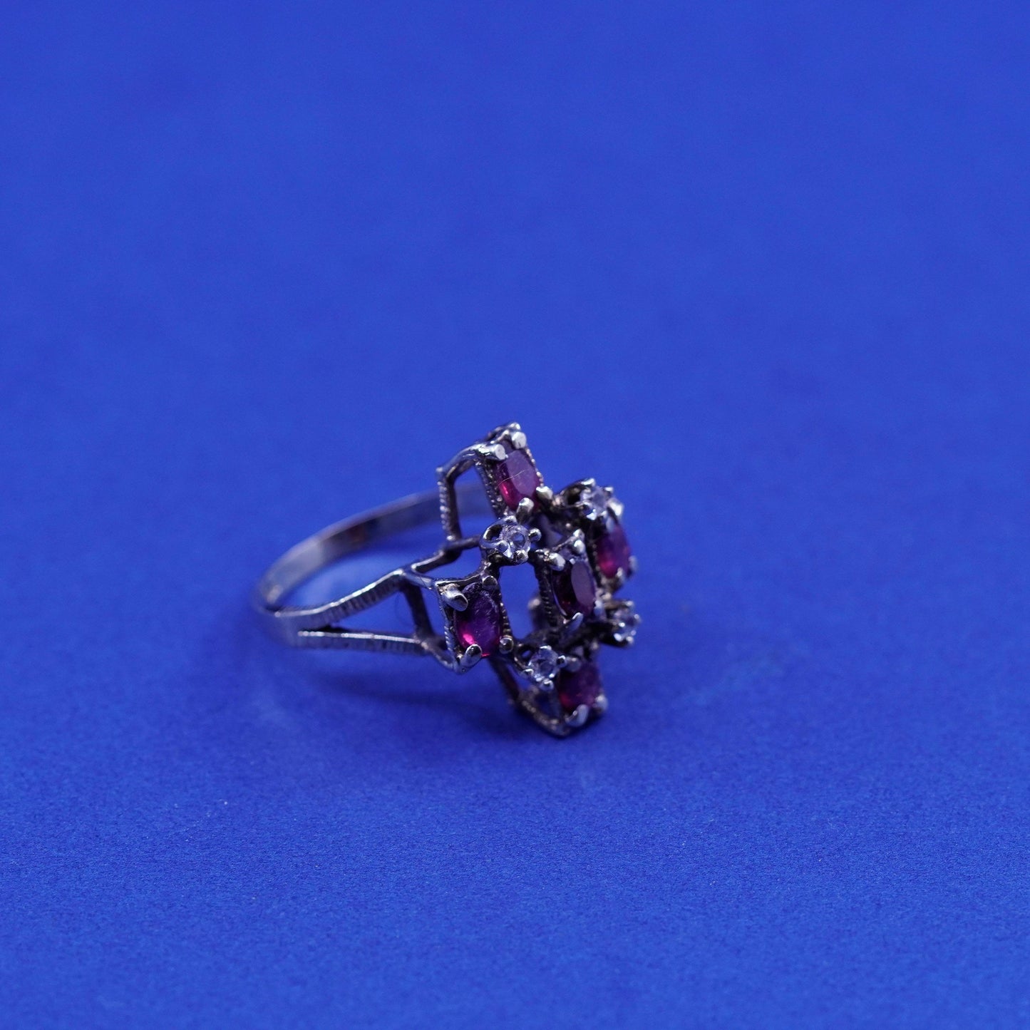 Size 9, vintage vermeil gold over sterling 925 silver ring with ruby and Cz
