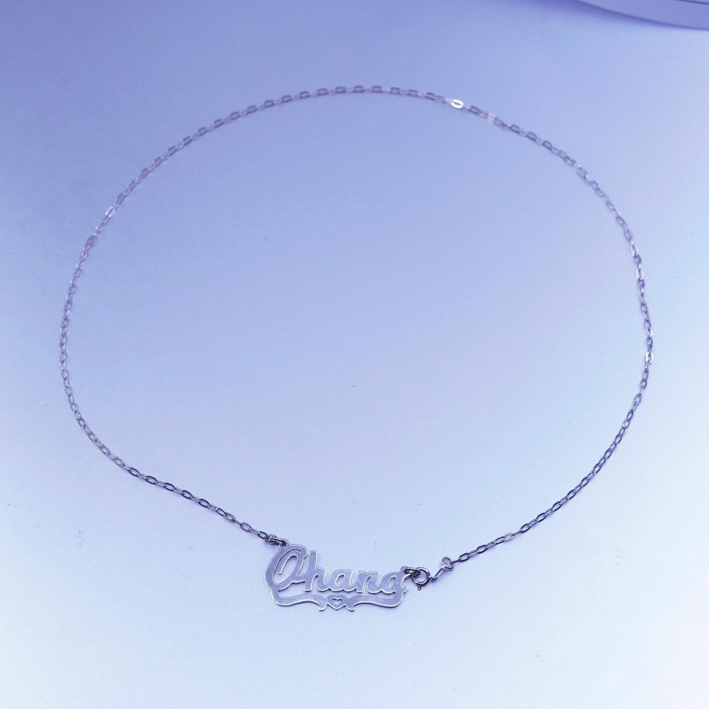 20”, JA Sterling 925 silver handmade flatten necklace Ohana monogram pendant