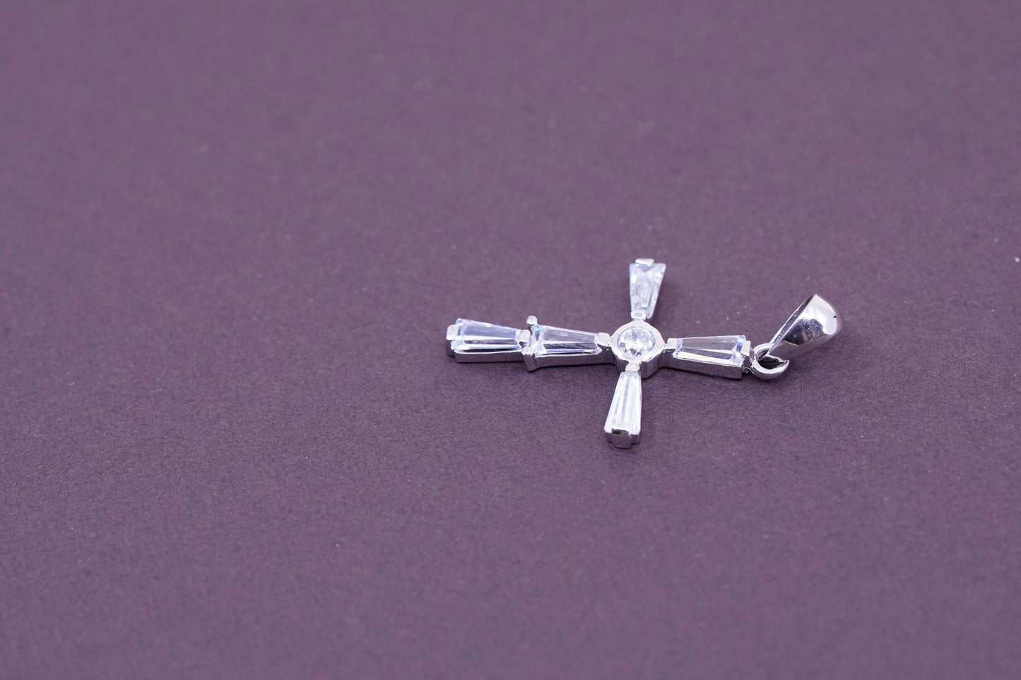 Vintage Sterling silver handmade pendant, 925 cross with Cz