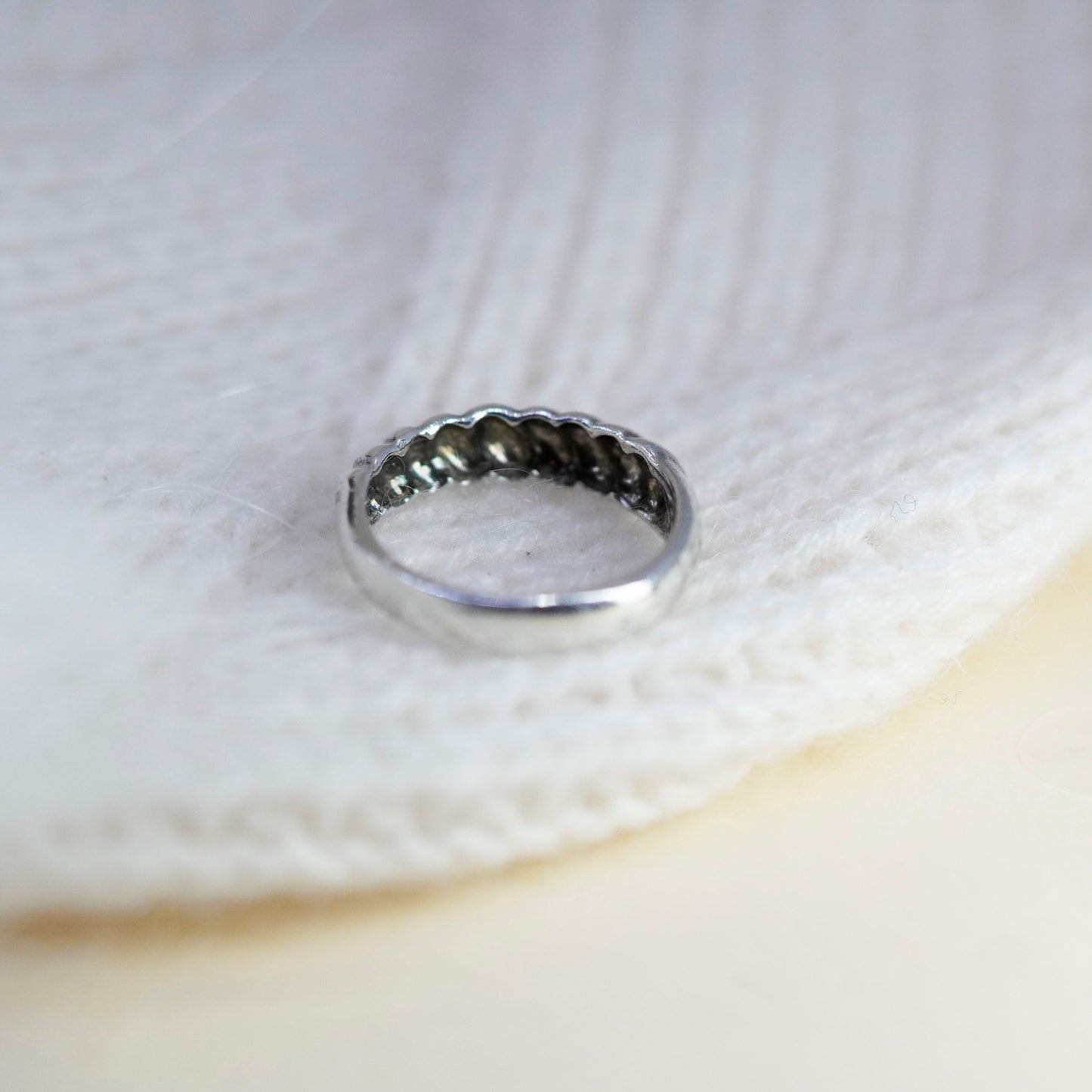 Size 7, vintage Sterling silver handmade ring, stackable 925 ribbed band