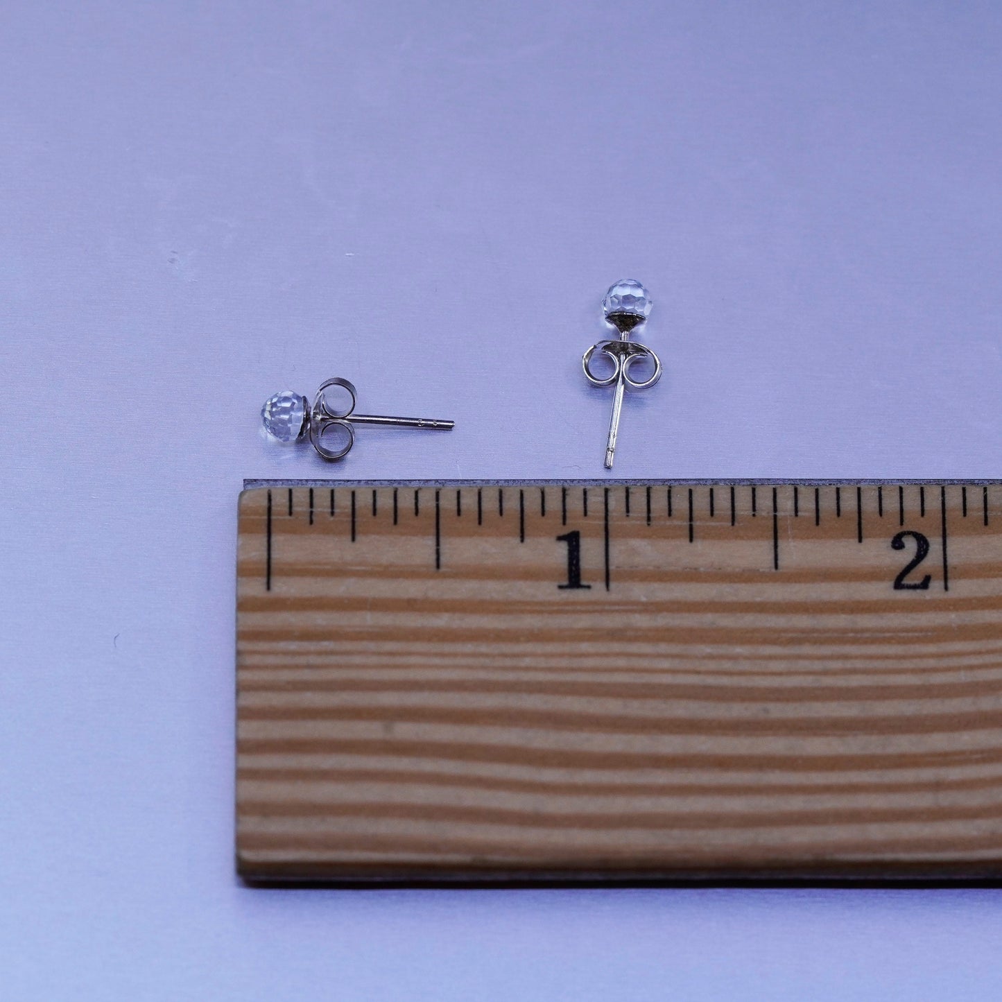 3mm, Vintage Sterling 925 silver earrings, studs with cz inlay