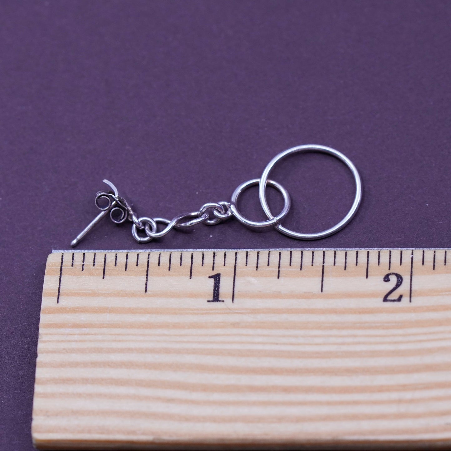 Vintage Sterling silver handmade earrings, 925 entwined circles dangle