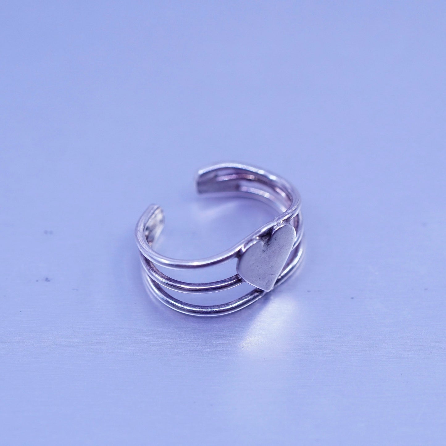 Size 1, southwestern Sterling 925 silver handmade pinky toe heart ring, band