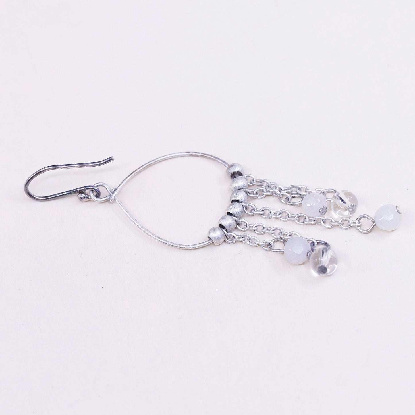vtg sterling silver handmade earrings, 925 w/ cluster crystal fringe dangles