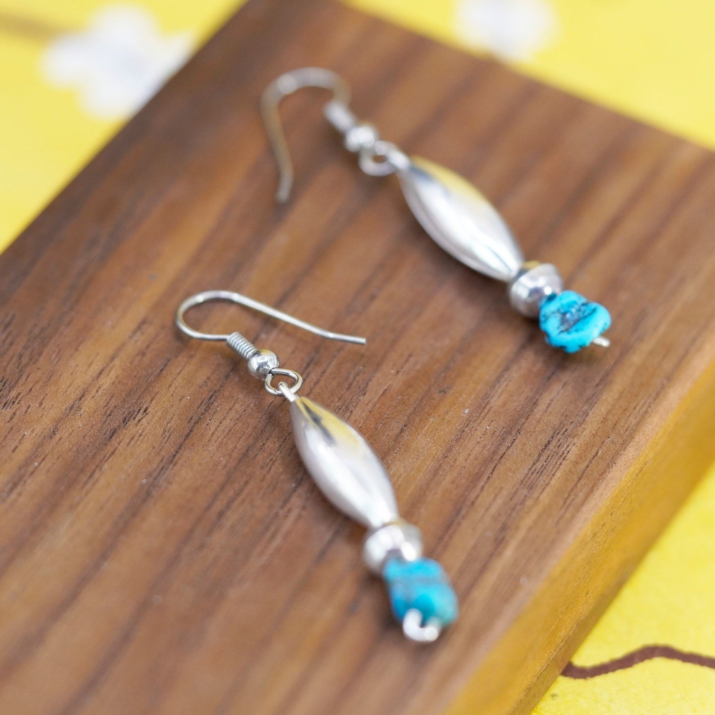VTG Native American Sterling 925 silver handmade earrings with turquoise nugget
