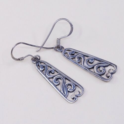 Vtg Sterling 925 Silver Handmade Filigree Teardrop Shaped Earrings