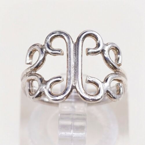 Sz 5, Vtg Sterling Silver Handmade Ring, 925 Silver Band W/ swirl, Silver Tested