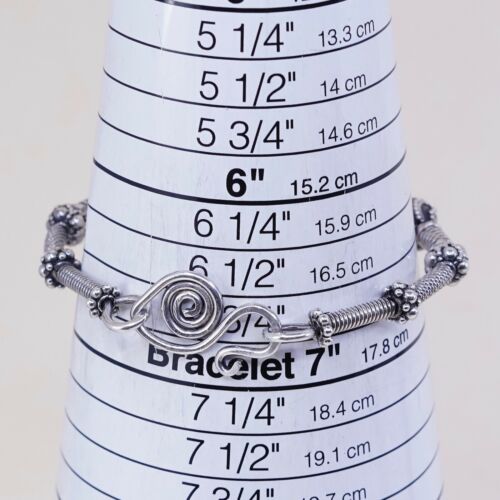 6.75”, Mexico Sterling 925 Silver Handmade Hinged Bangle W/ Pink Foiled Glass