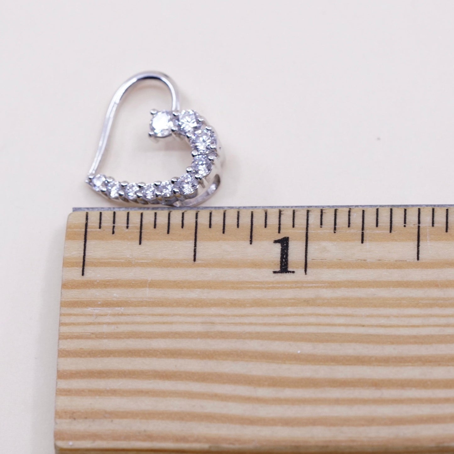 Vintage sterling silver pendant, round cut clear Cz, 925 heart pendant