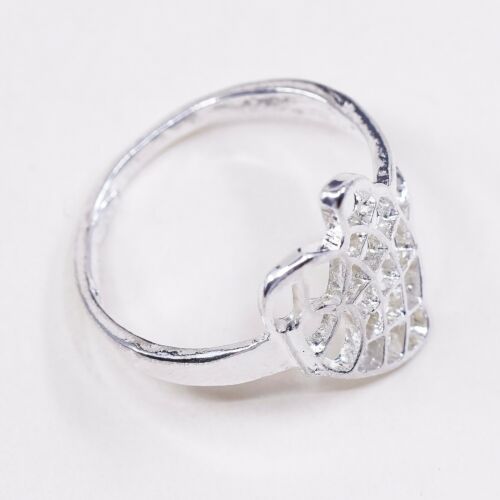 Sz 8.5, Vtg Sterling Silver Handmade Ring, 925 Silver Band W/ Filigree Wing