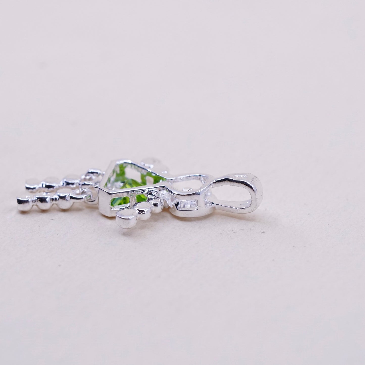 Vintage sterling 925 silver birthstone pendant with peridot girl charm