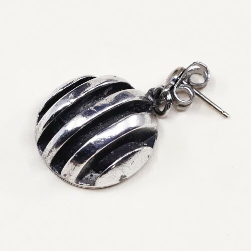 Vtg Mexico Modern Sterling Silver Handmade Earrings, 925 Silver Round Dangles