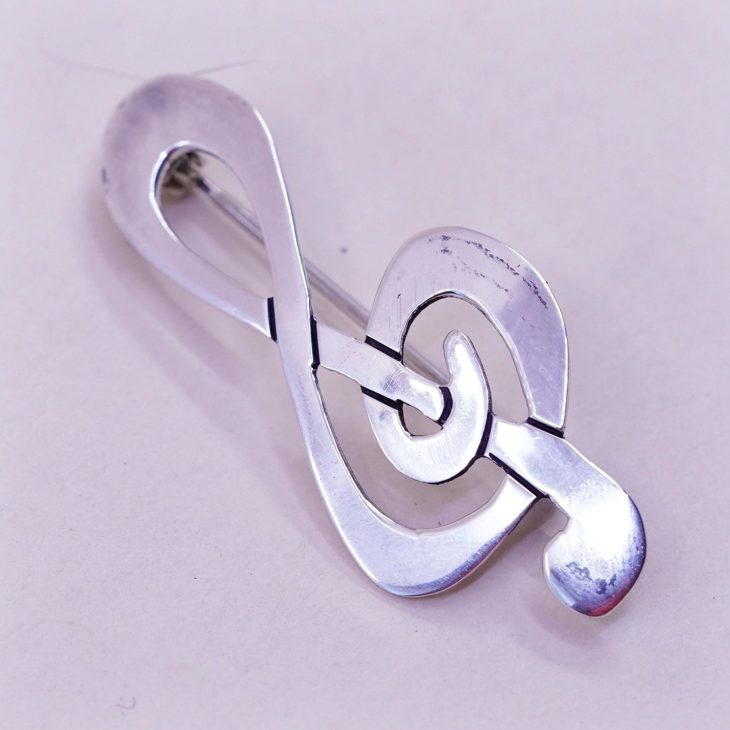 Vintage far fetched sterling silver handmade brooch, 925 music symbol