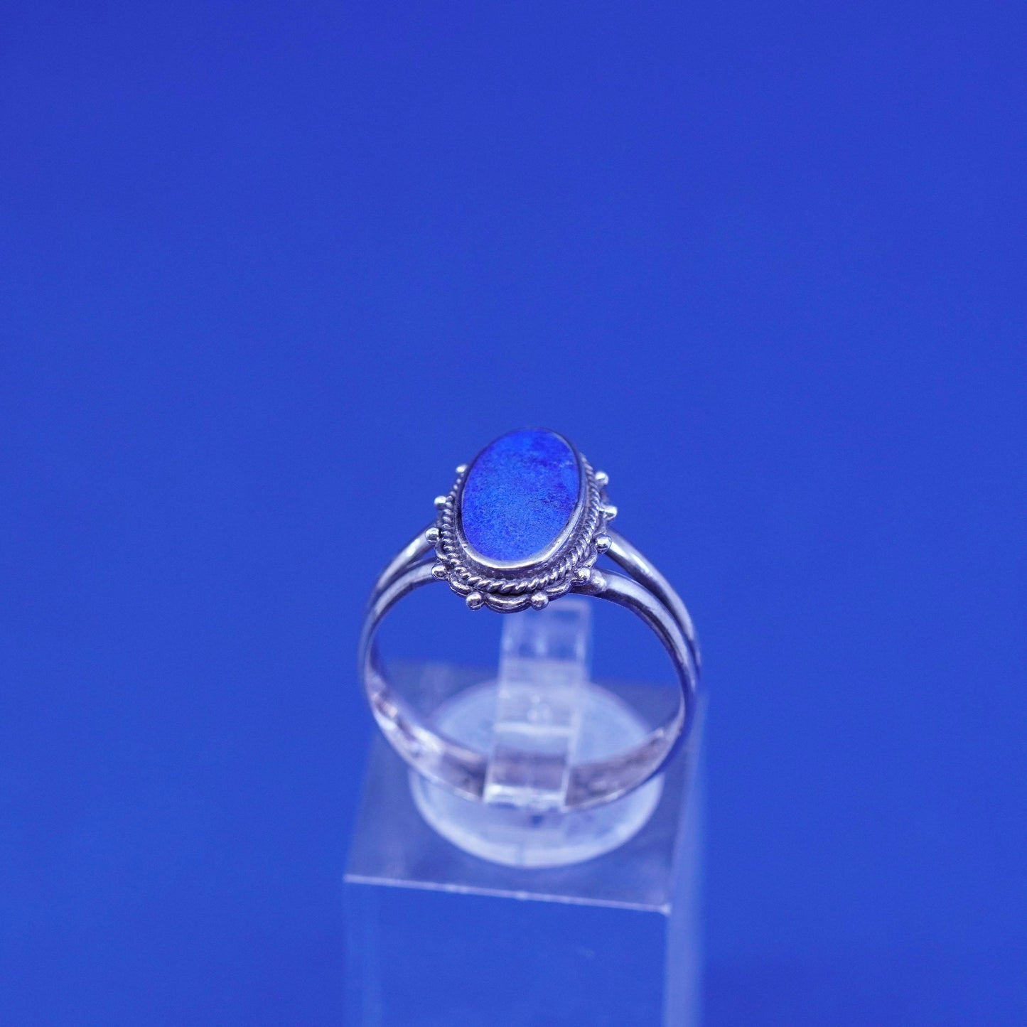 Size 8.5, Vintage Boma sterling silver handmade ring with Lapis lazuli N beads