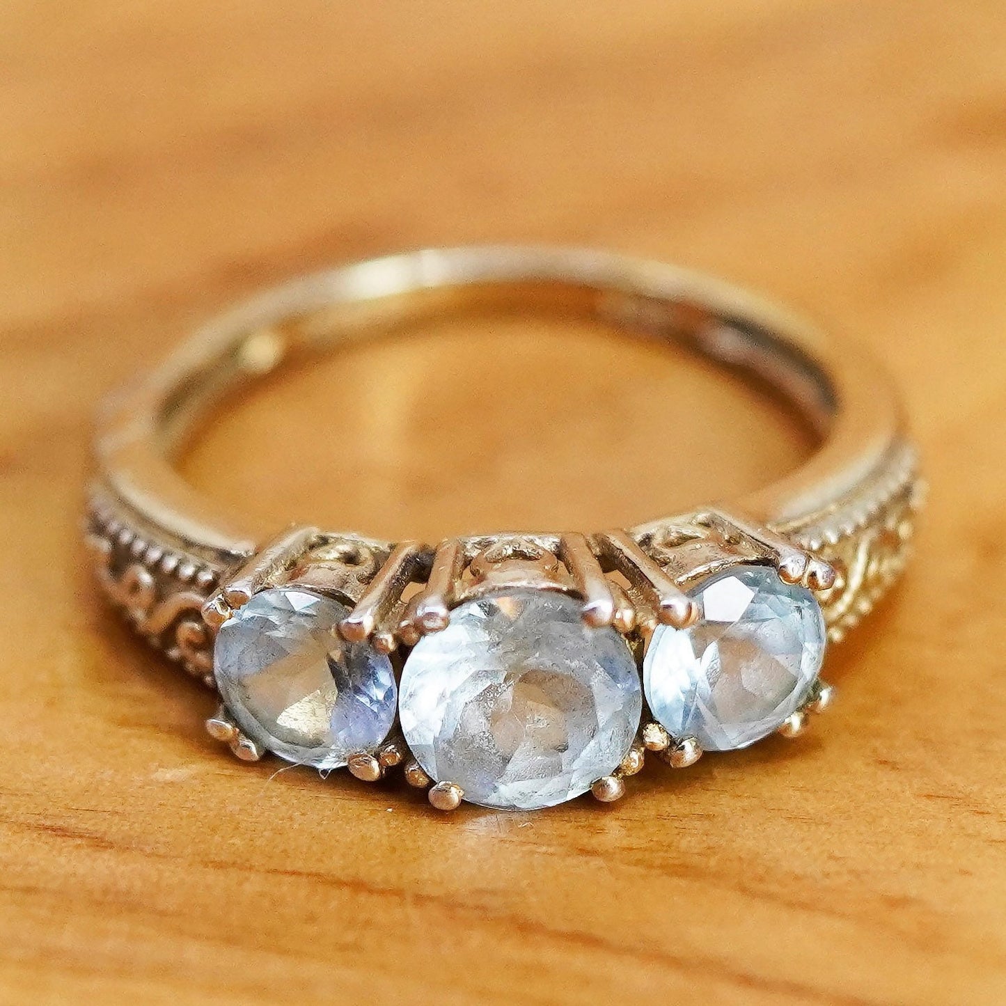 Size 7.25, vintage vermeil gold filled Sterling 925 silver ring blue crystal