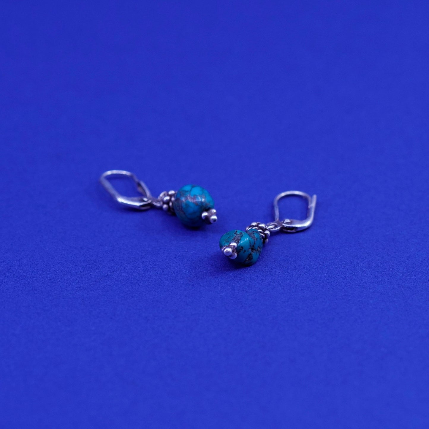 Vintage sterling silver handmade earrings, 925 hooks with turquoise beads