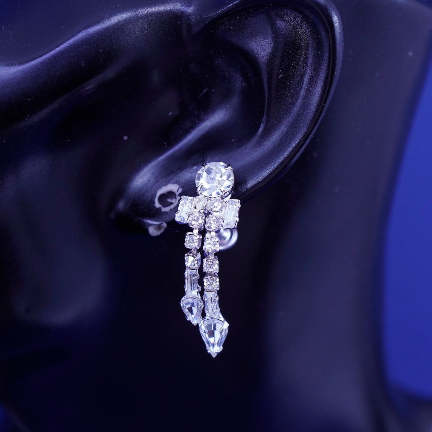 Vintage Sterling 925 silver screw back earrings with Rhinestone