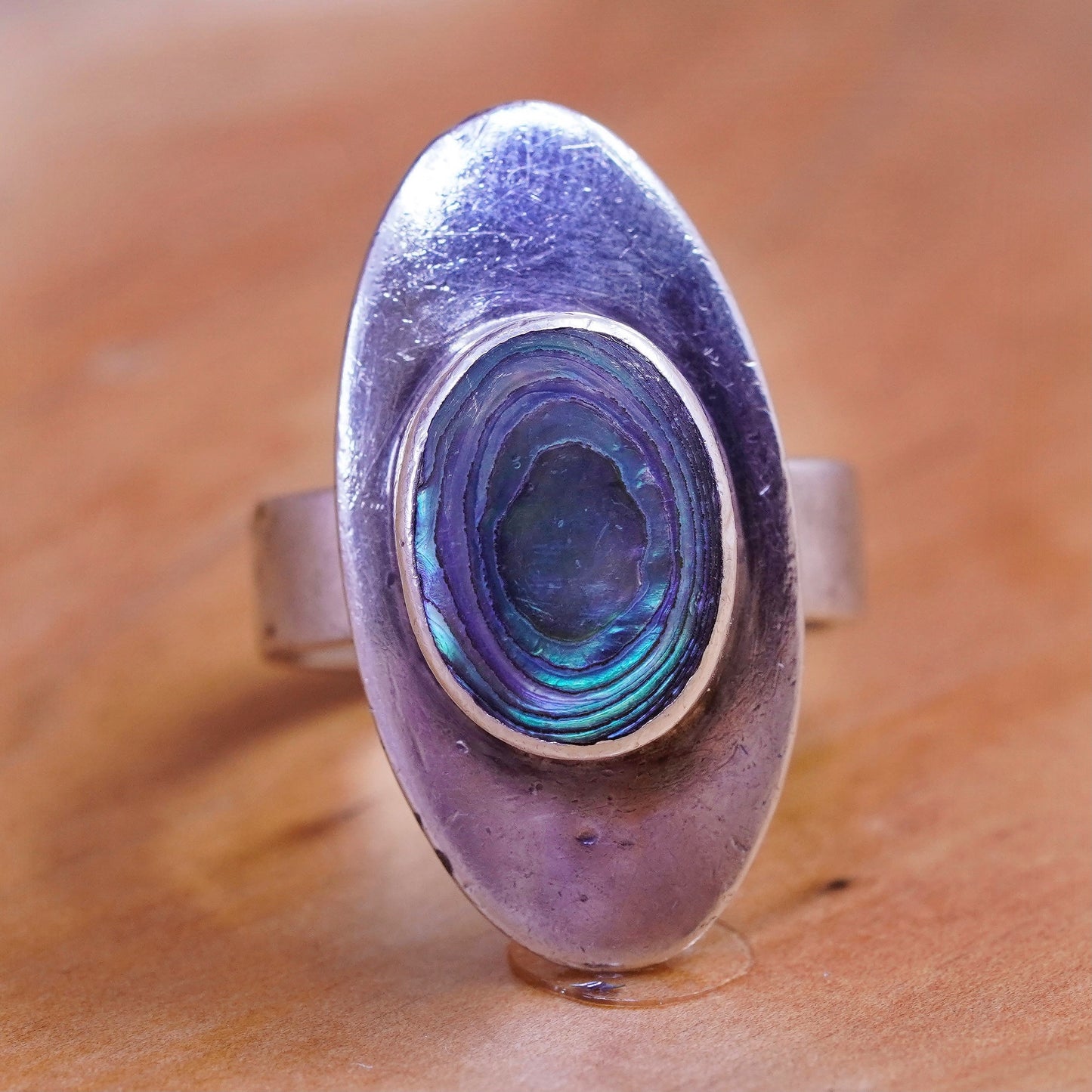 Size 8, vintage Sajen sterling silver handmade ring, 925 band with abalone