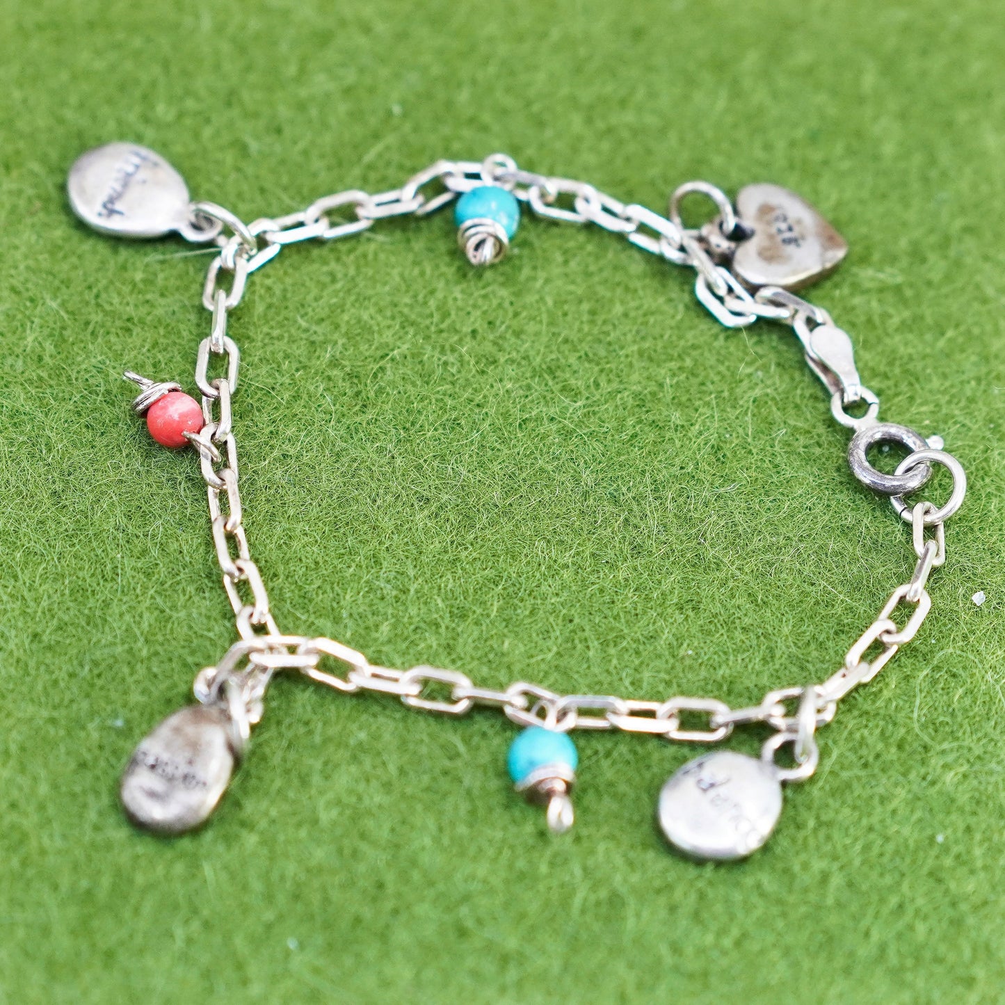 6.5”, sterling 925 silver circle charm bracelet friends balance love charm