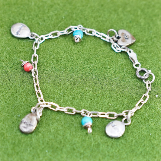 6.5”, sterling 925 silver circle charm bracelet friends balance love charm