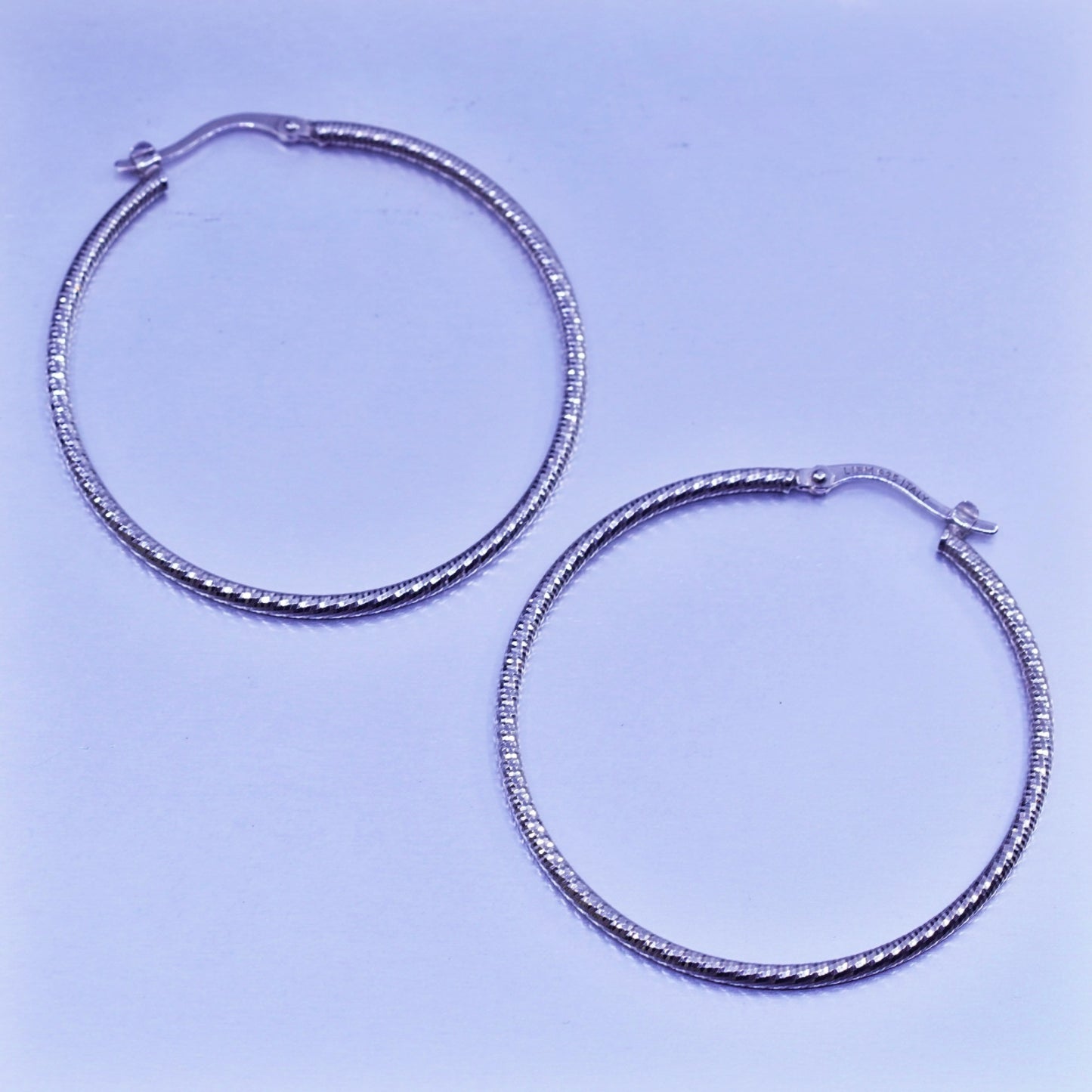 1.5”, vintage Italy Lirm Sterling silver handmade earrings, 925 textured hoops