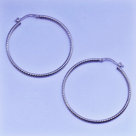 1.5”, vintage Italy Lirm Sterling silver handmade earrings, 925 textured hoops