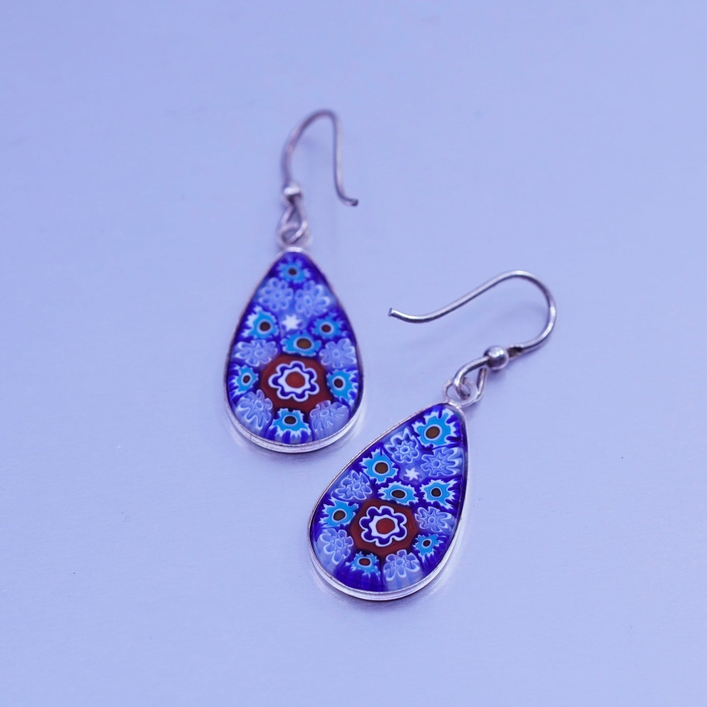 Italian sterling 925 silver earrings multiciori teardrop, murano glass