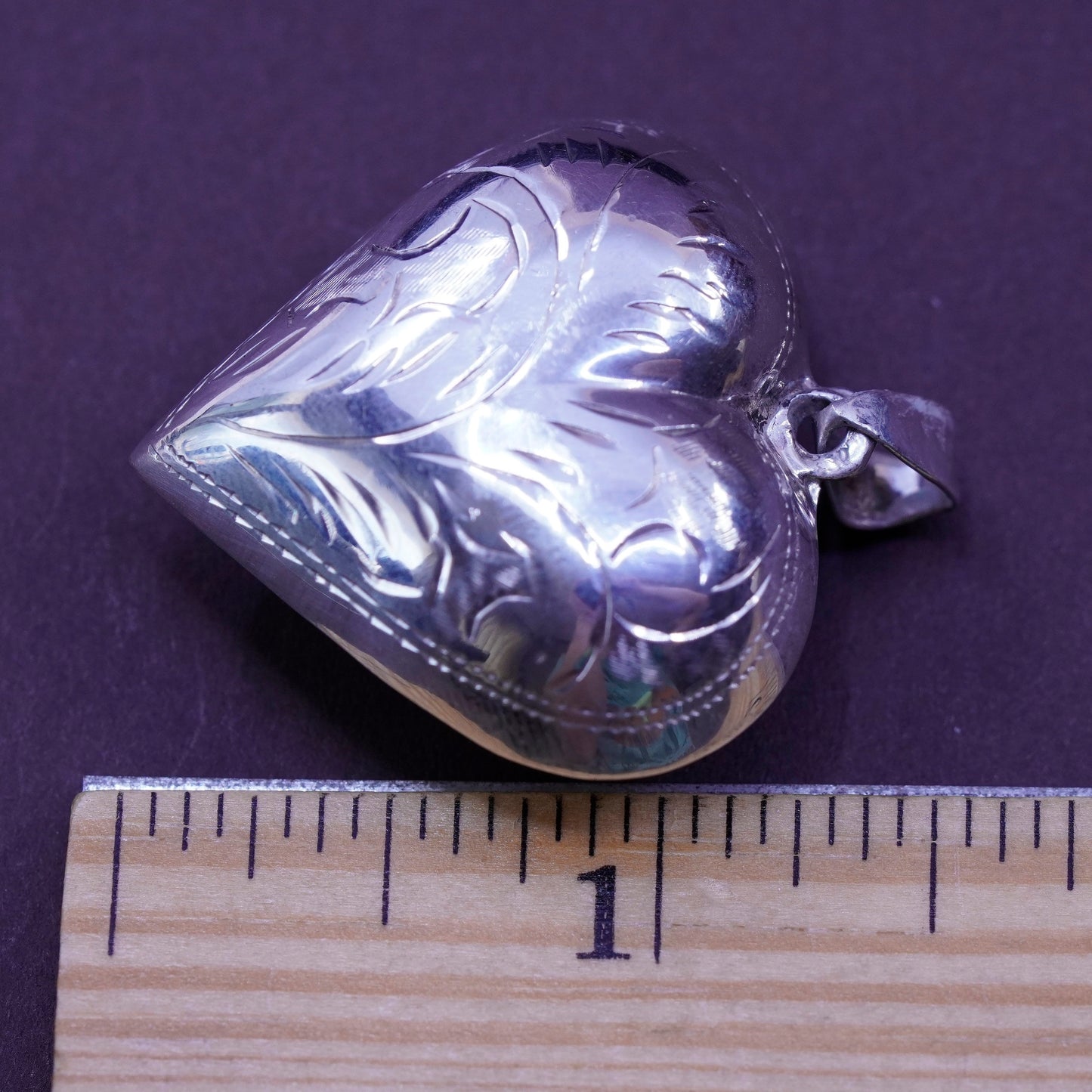 Vintage Sterling silver handmade heart pendant, puffy textured 925 heart