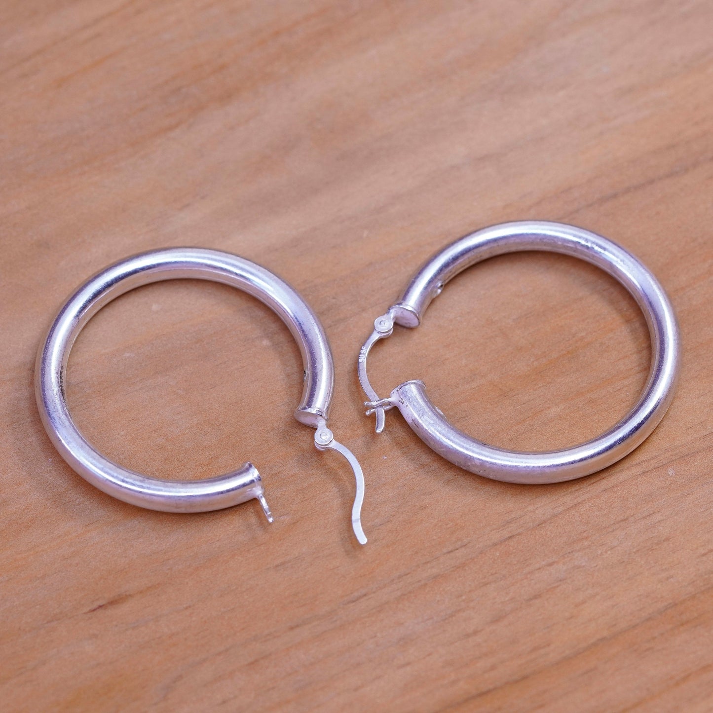 1.25”, vintage Italy Sterling silver handmade hoops, wavy 925 huggie earrings