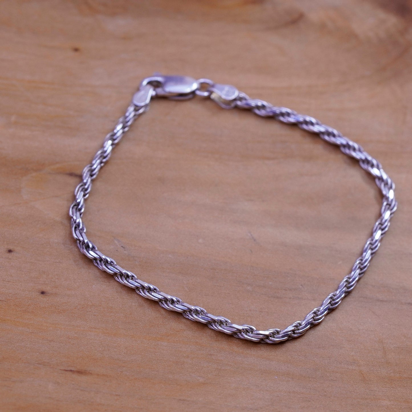 7”, 2.5mm, vintage Sterling silver diamond rope bracelet, Italy 925 chain