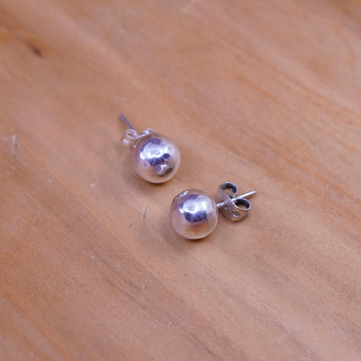 7mm, Vintage Sterling silver beads studs, 925 earrings