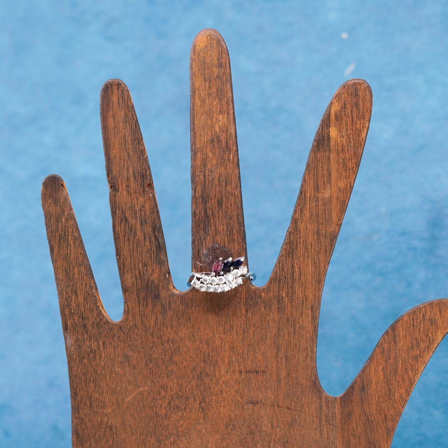 Size 8.5, vintage Sterling 925 silver engagement anniversary ring w/ cluster Cz