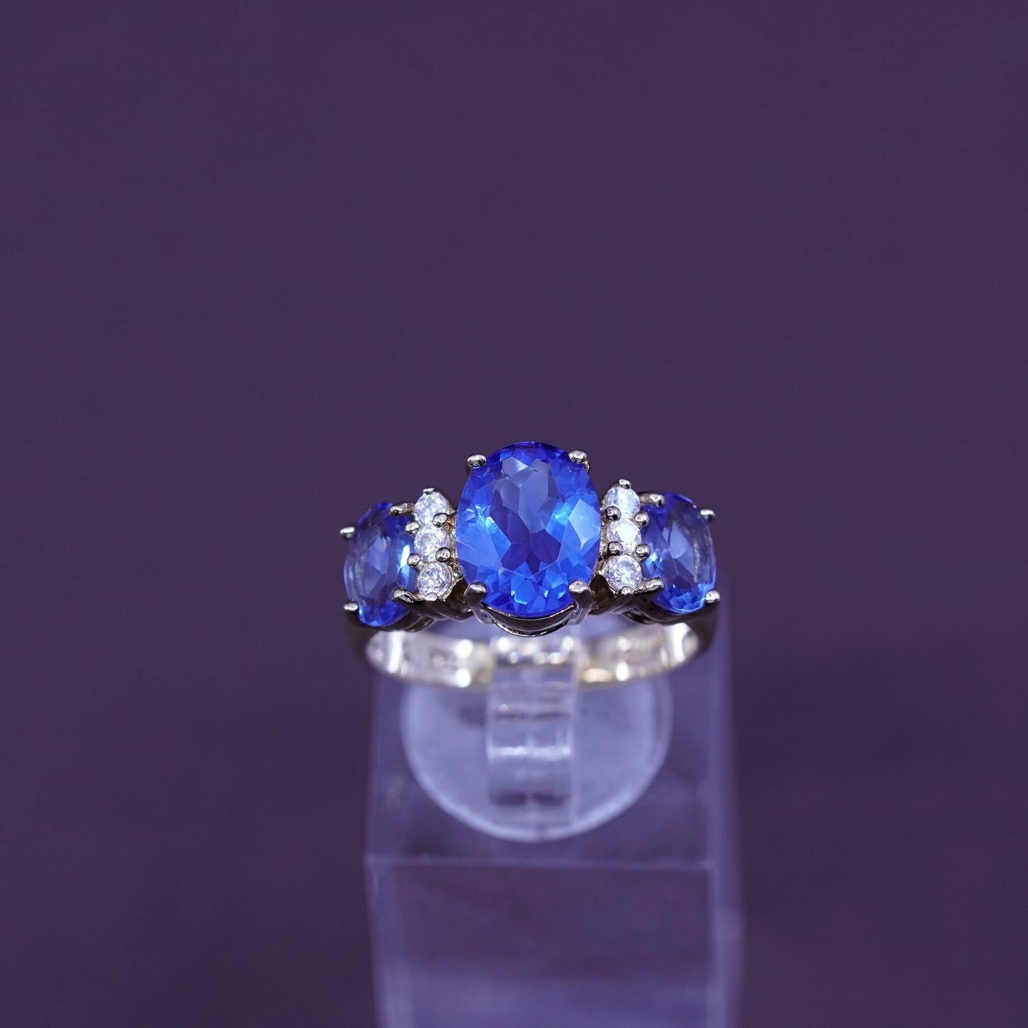 Size 8, vermeil gold over Sterling 925 silver handmade ring with topaz and cz