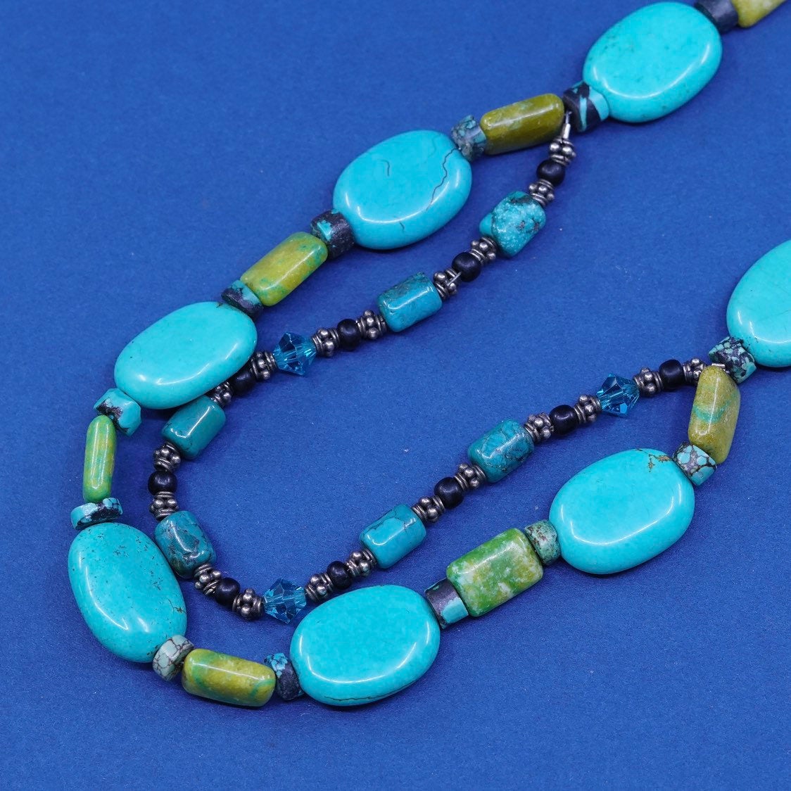 24+4”, vtg Sterling 925 silver Native American Navajo Bead necklace, turquoise