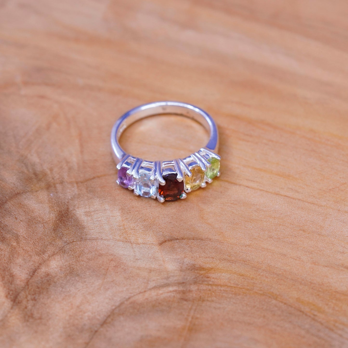 sz 8, Sterling 925 silver handmade ring ruby sapphire peridot amethyst citrine